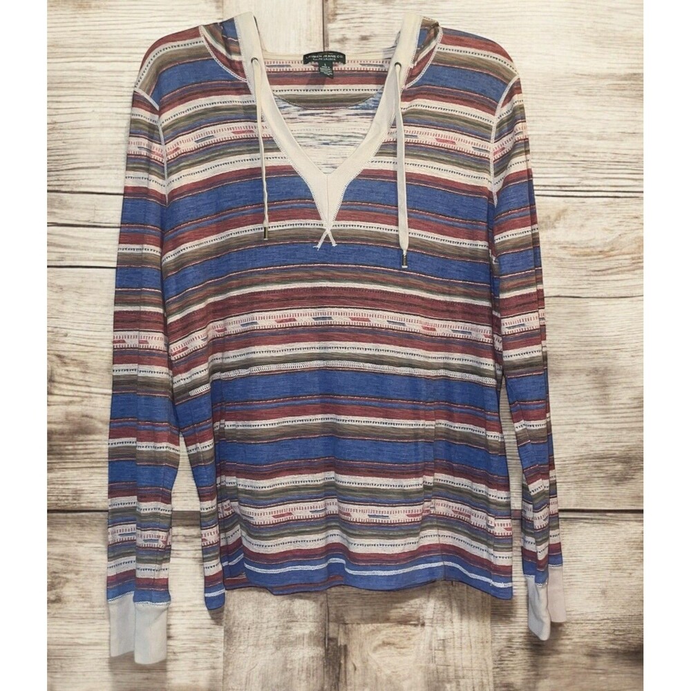 Lauren Ralph Lauren LRL L Southwestern Striped Hooded Henley Top